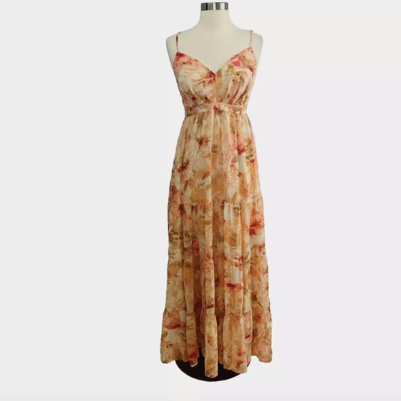 Lulus Make Me Blush Peach Floral Print Tiered Maxi Dress - Picture 3 of 12